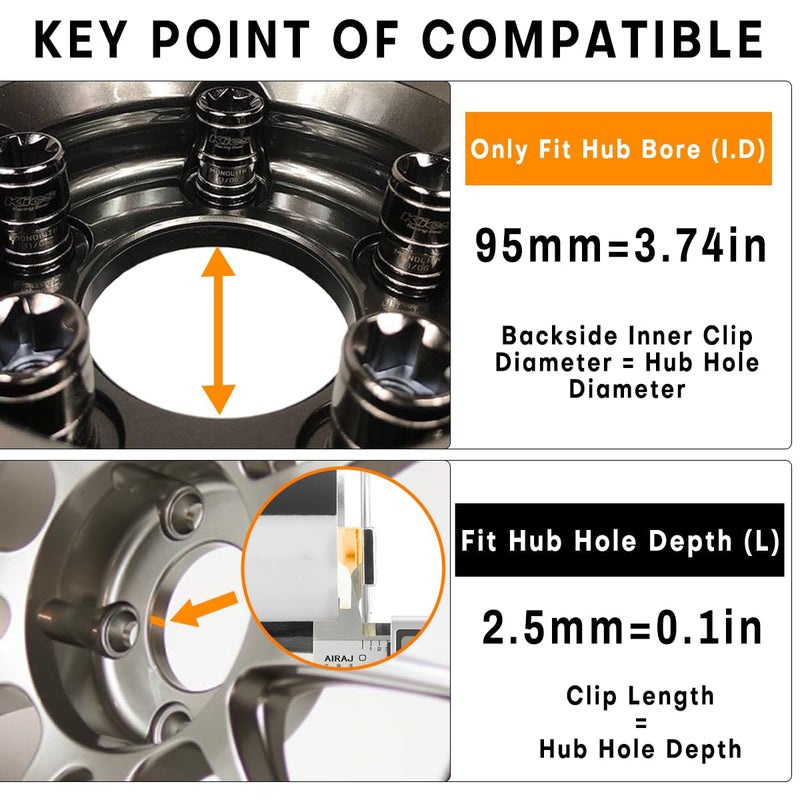 GTownWorks Wheel Center Caps for Mayhem Wheel Center Hubcaps, 4 Pack, Black (Clip Diameter: 3.74in, Mounting Clip Length: 0.1in) - Image 3